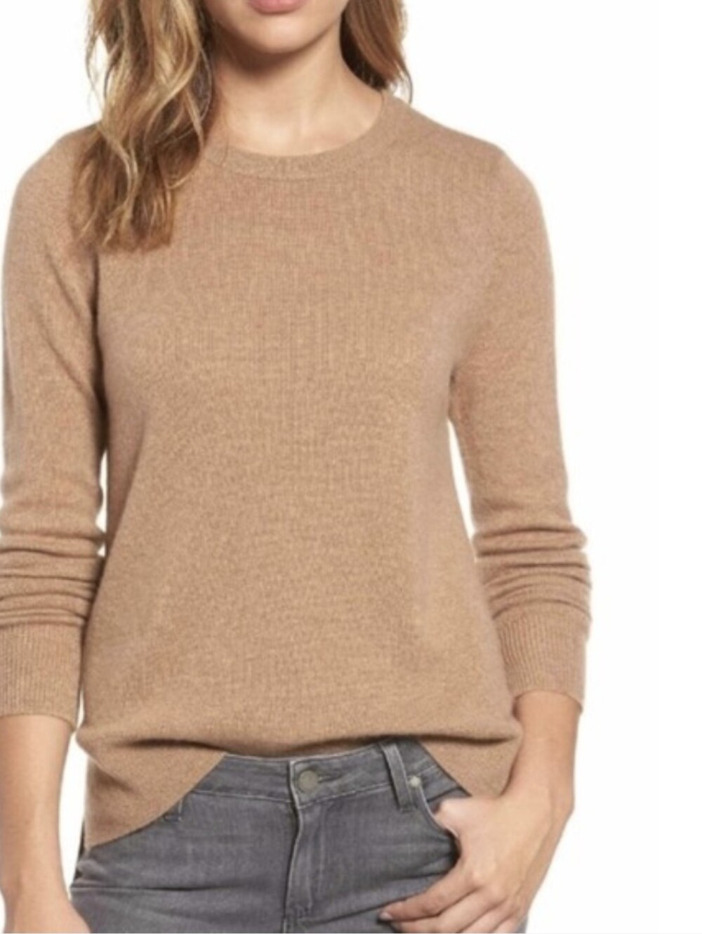 Halogen 100% Cashmere Crewneck Sweater Camel Nordstrom Sz Medium